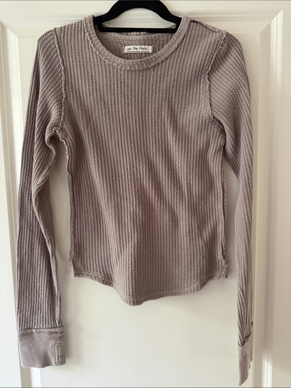 Free People Waffle-Knit Long Sleeve Top in Dusty Mauve
